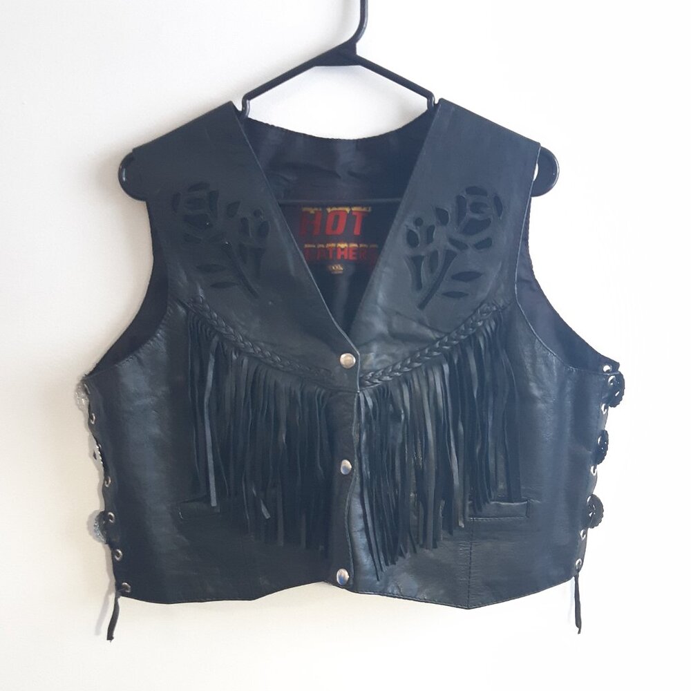Hot Leather Genuine Leather Fringe Vest XXXL Black Biker Motorcycle WesternStyle - Picture 2 of 14